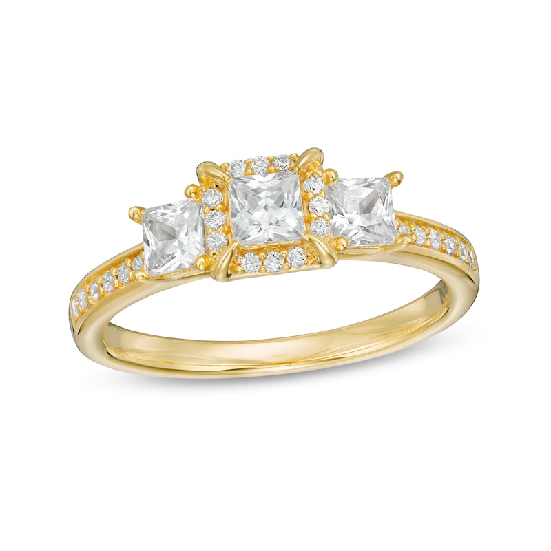 Main Image 1 of 0.95 CT. T.W. Princess-Cut Diamond Frame Past Present Future® Engagement Ring in 14K Gold