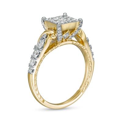 1.50 CT. T.W. Quad Princess-Cut Diamond "X" Shank Engagement Ring in 10K Gold