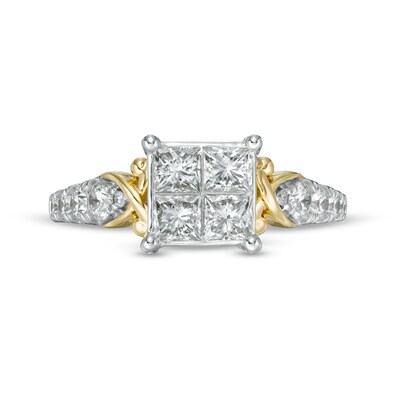 1.50 CT. T.W. Quad Princess-Cut Diamond "X" Shank Engagement Ring in 10K Gold