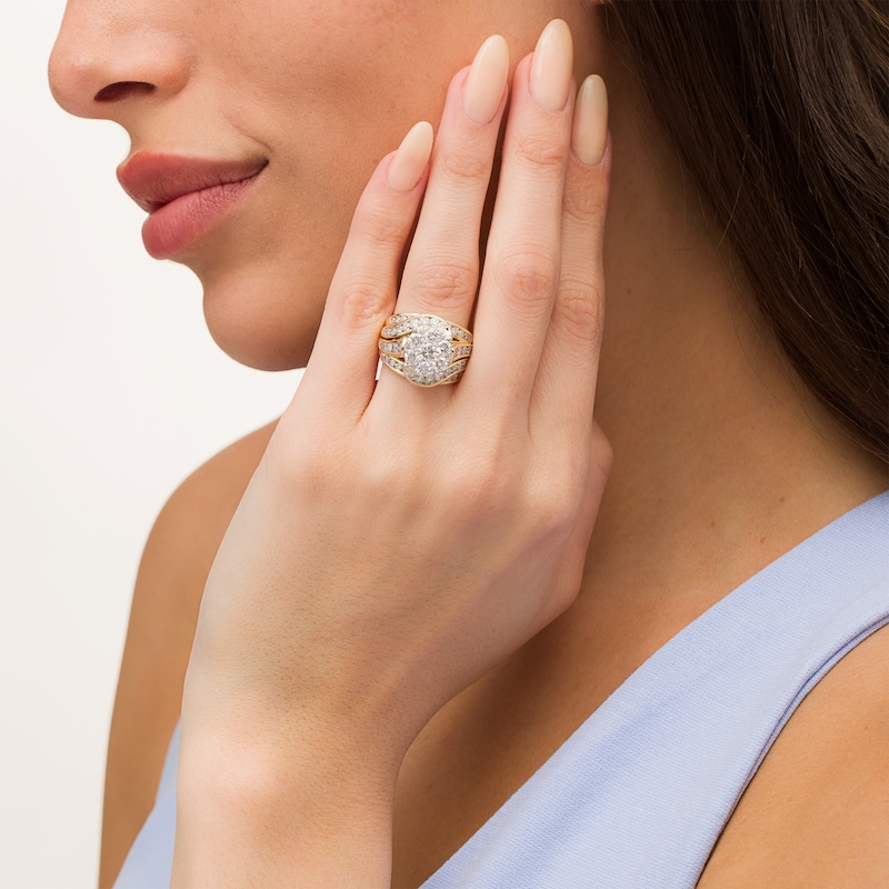 Main Image 2 of 3.00 CT. T.W. Composite Diamond Multi-Row Bypass Engagement Ring in 10K Gold