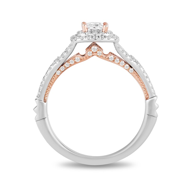 Enchanted Disney Aurora 0.95 CT. T.W. Princess-Cut Diamond Double Frame Split Shank Engagement Ring in 14K Two-Tone Gold