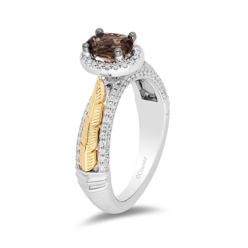 Main Image 2 of Enchanted Disney Pocahontas Oval Smoky Quartz and 0.29 CT. T.W. Diamond Frame Engagement Ring in 14K Two-Tone Gold