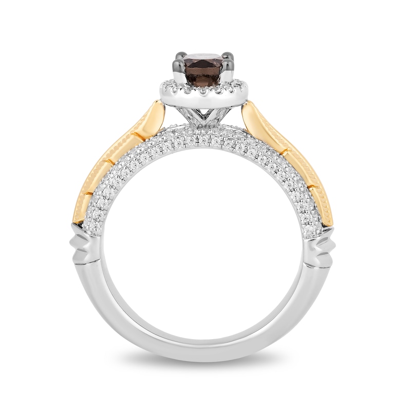 Main Image 3 of Enchanted Disney Pocahontas Oval Smoky Quartz and 0.29 CT. T.W. Diamond Frame Engagement Ring in 14K Two-Tone Gold