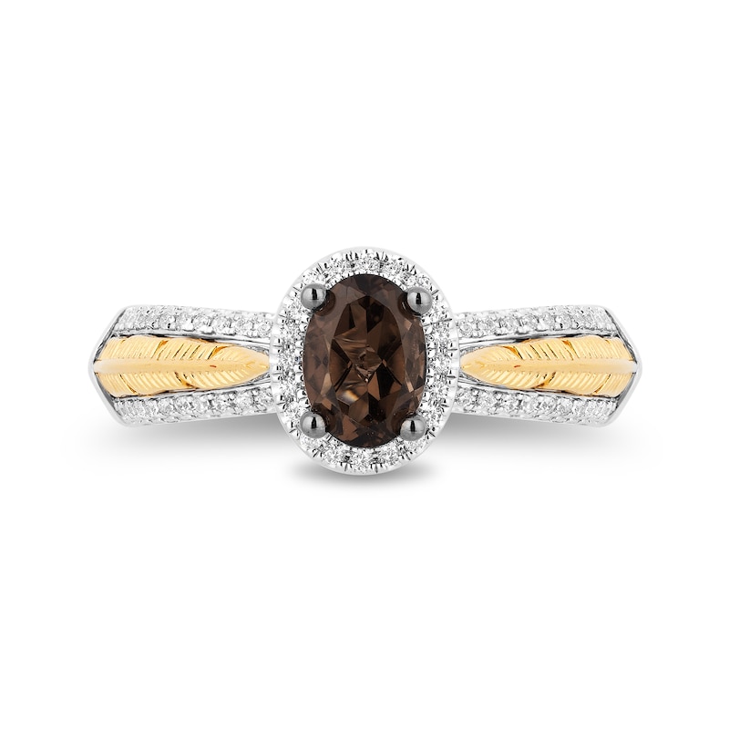 Main Image 4 of Enchanted Disney Pocahontas Oval Smoky Quartz and 0.29 CT. T.W. Diamond Frame Engagement Ring in 14K Two-Tone Gold