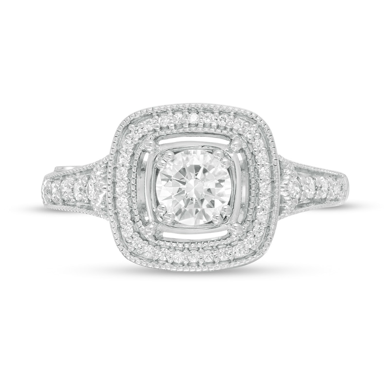 Main Image 4 of Marilyn Monroe™ Collection 0.70 CT. T.W. Diamond Cushion Frame Engagement Ring in 14K White Gold