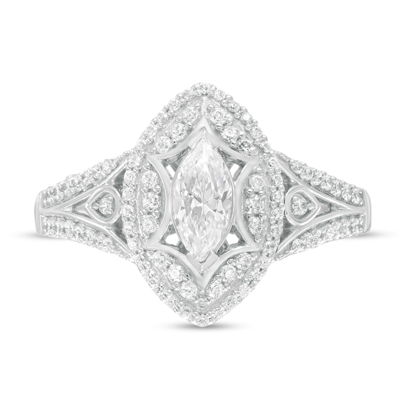 Main Image 4 of Marilyn Monroe™ Collection 0.69 CT. T.W. Marquise Diamond Frame Art Deco Engagement Ring in 14K White Gold