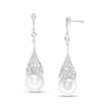 Thumbnail Image 0 of IMPERIAL® Oval Cultured Freshwater Pearl and Lab-Created White Sapphire Vintage-Style Drop Earrings in Sterling Silver