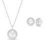Thumbnail Image 1 of IMPERIAL® Button Freshwater Cultured Pearl and White Lab-Created Sapphire Pendant and Earrings Set in Sterling Silver