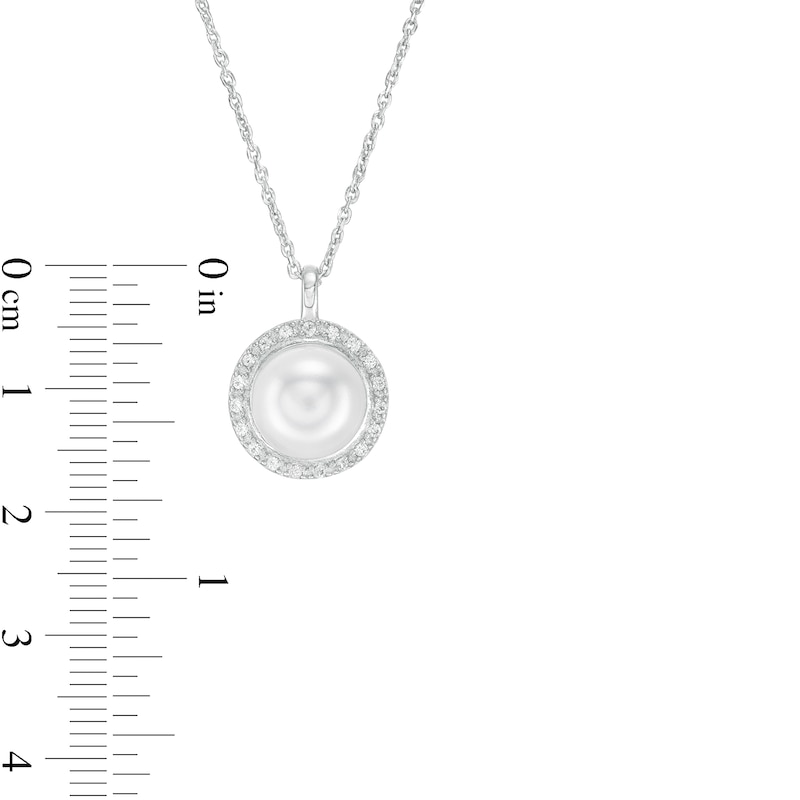 Main Image 4 of IMPERIAL® Button Freshwater Cultured Pearl and White Lab-Created Sapphire Pendant and Earrings Set in Sterling Silver