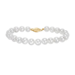 IMPERIAL® 7.0-8.0mm Cultured Freshwater Pearl Strand Bracelet with 14K Gold Fish-Hook Clasp - 7.5&quot;