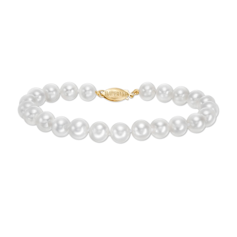 IMPERIAL® 7.0-8.0mm Cultured Freshwater Pearl Strand Bracelet with 14K Gold Fish-Hook Clasp - 7.5"