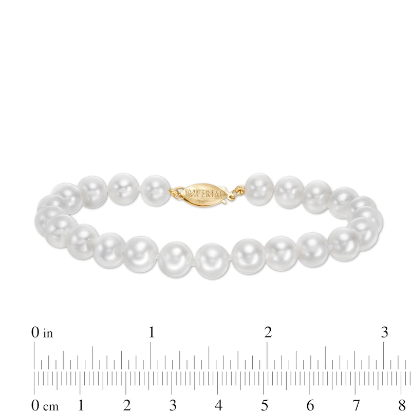 IMPERIAL® 7.0-8.0mm Cultured Freshwater Pearl Strand Bracelet with 14K Gold Fish-Hook Clasp - 7.5"