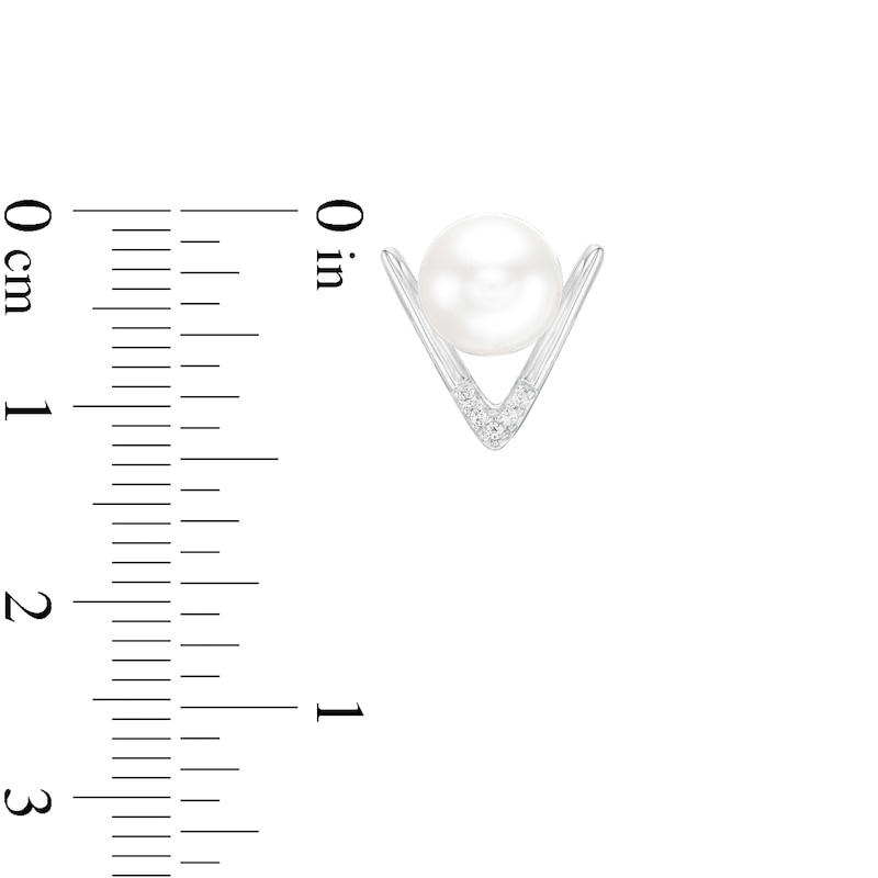 Main Image 3 of IMPERIAL® 7.0-7.5mm Freshwater Cultured Pearl and Lab-Created White Sapphire Chevron Stud Earrings in Sterling Silver