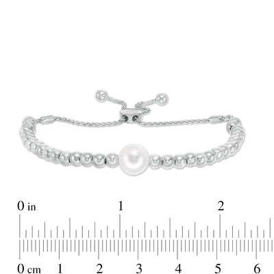 IMPERIAL® 8.0-9.0mm Freshwater Cultured Pearl and Ball Bolo Bracelet in Sterling Silver-11"