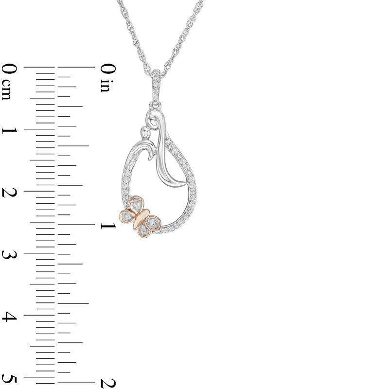0.10 CT. T.W. Diamond Motherly Love Butterfly Teardrop Pendant in Sterling Silver and 10K Rose Gold