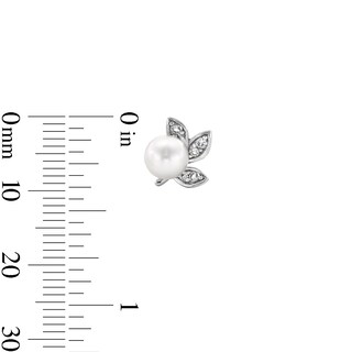 IMPERIAL® Freshwater Cultured Pearl and White Lab-Created Sapphire Leaf Pendant and Stud Earrings Set in Sterling Silver