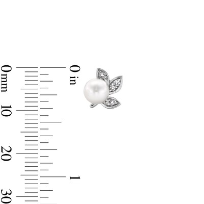 IMPERIAL® Freshwater Cultured Pearl and White Lab-Created Sapphire Leaf Pendant and Stud Earrings Set in Sterling Silver