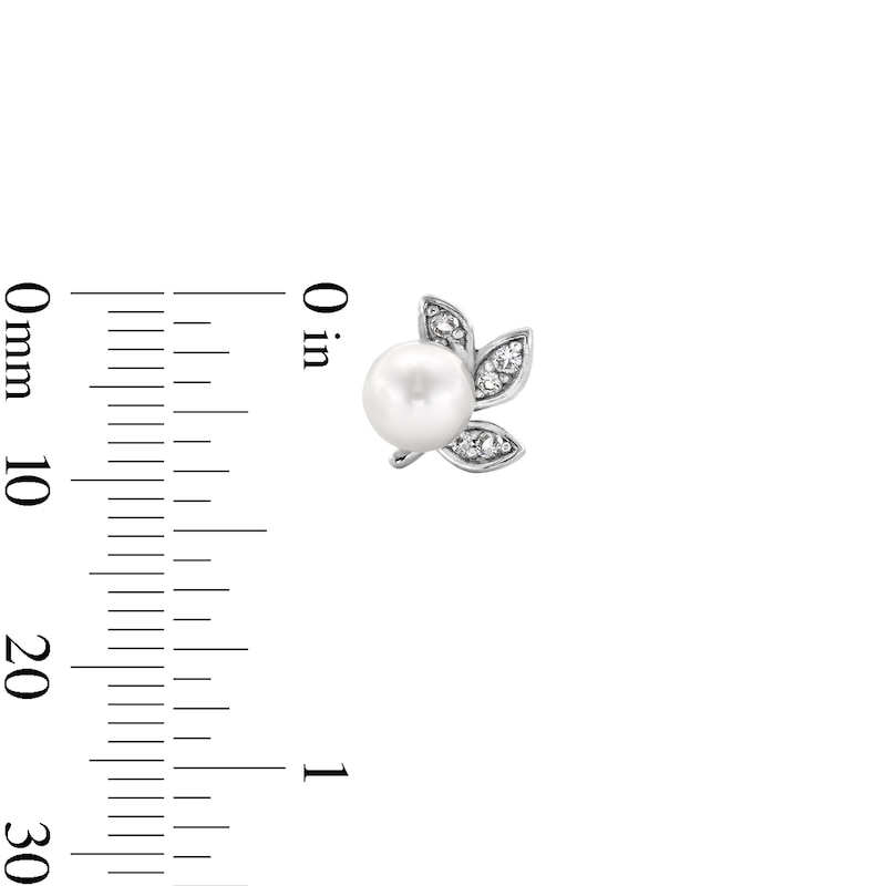 IMPERIAL® Freshwater Cultured Pearl and White Lab-Created Sapphire Leaf Pendant and Stud Earrings Set in Sterling Silver