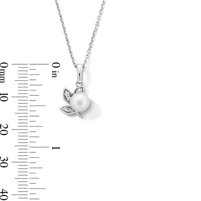 IMPERIAL® Freshwater Cultured Pearl and White Lab-Created Sapphire Leaf Pendant and Stud Earrings Set in Sterling Silver