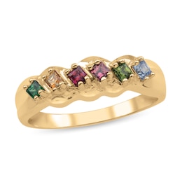 Mother's Princess-Cut Birthstone Slant Scalloped Ring (2-6 Stones)