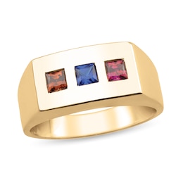 Father's Square-Cut Birthstone Three Stone Rectangle-Top Ring (3 Stones)