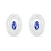 Thumbnail Image 0 of Oval Blue Lab-Created Sapphire and 0.066 CT. T.W. Diamond Beaded Open Swirl Frame Stud Earrings in Sterling Silver