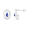Thumbnail Image 2 of Oval Blue Lab-Created Sapphire and 0.066 CT. T.W. Diamond Beaded Open Swirl Frame Stud Earrings in Sterling Silver
