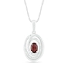 Thumbnail Image 1 of Oval Garnet and 0.065 CT. T.W. Diamond Beaded Open Swirl Frame Drop Pendant in Sterling Silver