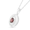Thumbnail Image 2 of Oval Garnet and 0.065 CT. T.W. Diamond Beaded Open Swirl Frame Drop Pendant in Sterling Silver