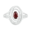 Thumbnail Image 2 of Oval Garnet and 0.065 CT. T.W. Diamond Beaded Open Swirl Frame Triple Row Split Shank Ring in Sterling Silver