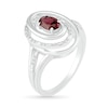 Thumbnail Image 3 of Oval Garnet and 0.065 CT. T.W. Diamond Beaded Open Swirl Frame Triple Row Split Shank Ring in Sterling Silver