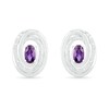 Oval Amethyst and 0.066 CT. T.W. Diamond Beaded Open Swirl Frame Stud Earrings in Sterling Silver