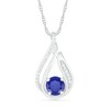 Thumbnail Image 1 of 6.0mm Blue Lab-Created Sapphire and 0.066 CT. T.W. Diamond Beaded Open Flame Pendant in Sterling Silver