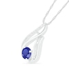 Thumbnail Image 2 of 6.0mm Blue Lab-Created Sapphire and 0.066 CT. T.W. Diamond Beaded Open Flame Pendant in Sterling Silver
