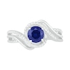 Thumbnail Image 2 of 6.0mm Blue Lab-Created Sapphire and 0.065 CT. T.W. Diamond Beaded Triple Row Bypass Twist Shank Ring in Sterling Silver