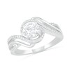 Thumbnail Image 1 of 6.0mm White Lab-Created Sapphire and 0.065 CT. T.W. Diamond Beaded Triple Row Bypass Twist Shank Ring in Sterling Silver