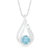 Thumbnail Image 1 of 6.0mm Aquamarine and 0.066 CT. T.W. Diamond Beaded Open Flame Pendant in Sterling Silver