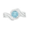 Thumbnail Image 2 of 6.0mm Aquamarine and 0.065 CT. T.W. Diamond Beaded Triple Row Bypass Twist Shank Ring in Sterling Silver