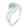 Thumbnail Image 3 of 6.0mm Aquamarine and 0.065 CT. T.W. Diamond Beaded Triple Row Bypass Twist Shank Ring in Sterling Silver