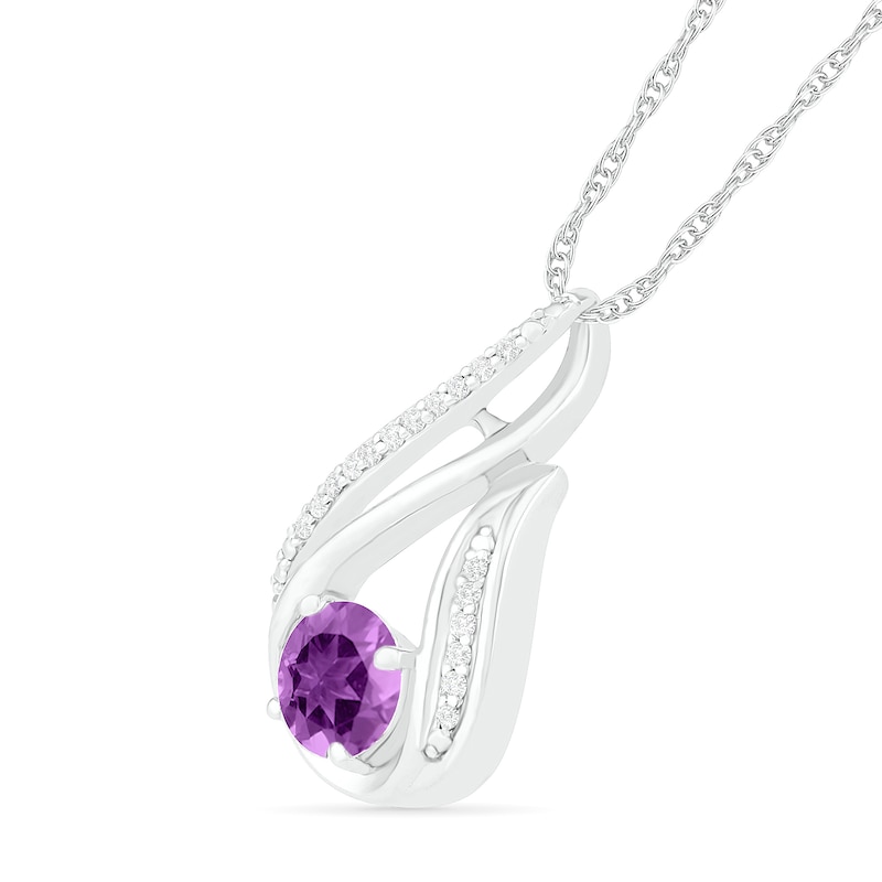 Main Image 2 of 6.0mm Amethyst and 0.066 CT. T.W. Diamond Beaded Open Flame Pendant in Sterling Silver