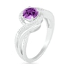 Thumbnail Image 3 of 6.0mm Amethyst and 0.065 CT. T.W. Diamond Beaded Triple Row Bypass Twist Shank Ring in Sterling Silver