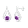 Thumbnail Image 1 of 5.0mm Amethyst and 0.065 CT. T.W. Diamond Beaded Open Flame Stud Earrings in Sterling Silver