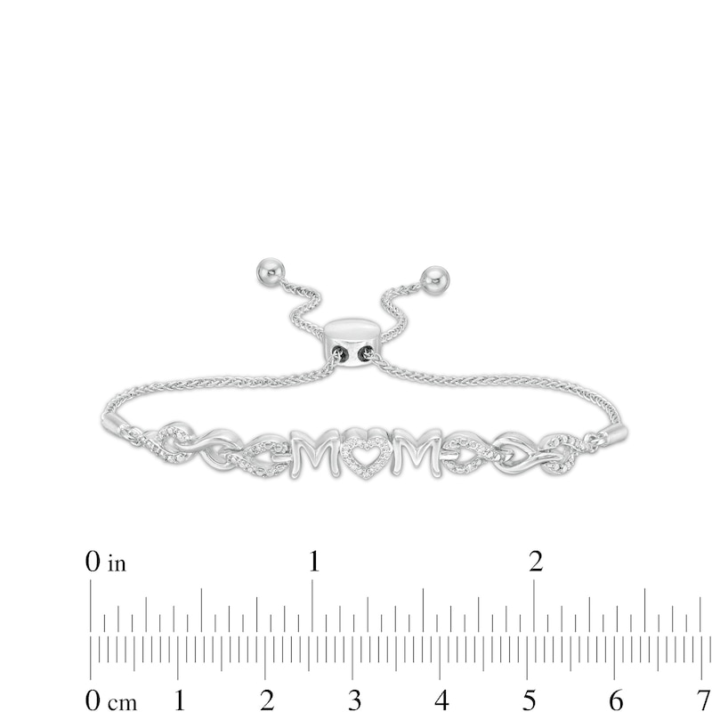0.065 CT. T.W. Diamond "MOM" Heart Bolo Bracelet in Sterling Silver - 9.5"