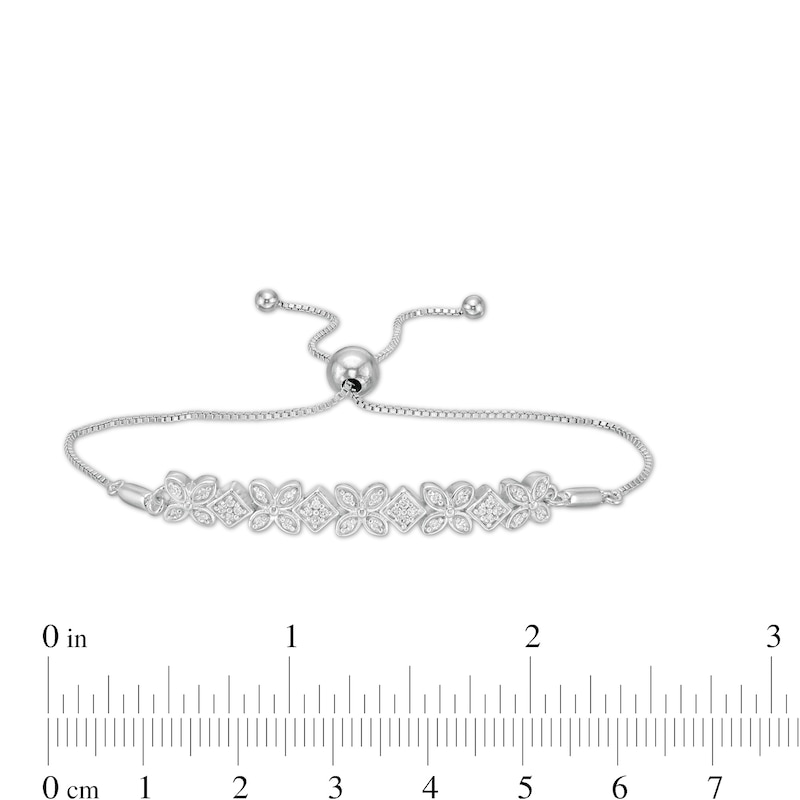 0.25 CT. T.W. Diamond Alternating Flowers Bolo Bracelet in Sterling Silver - 7.5"