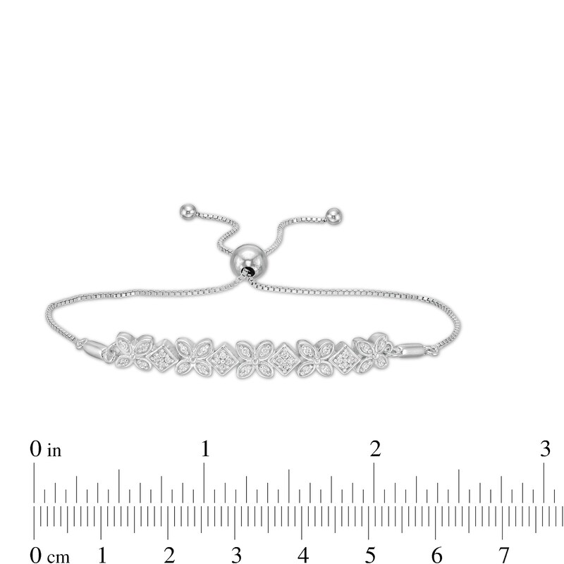 0.25 CT. T.W. Diamond Alternating Flowers Bolo Bracelet in Sterling Silver - 7.5"