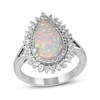 Thumbnail Image 0 of Pear-Shaped Lab-Created Opal and White Lab-Created Sapphire Double Shadow Frame Split Shank Ring in Sterling Silver