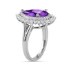 Pear-Shaped Amethyst and White Lab-Created Sapphire Double Shadow Frame Split Shank Ring in Sterling Silver