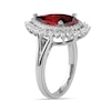 Thumbnail Image 1 of Pear-Shaped Garnet and White Lab-Created Sapphire Double Shadow Frame Split Shank Ring in Sterling Silver