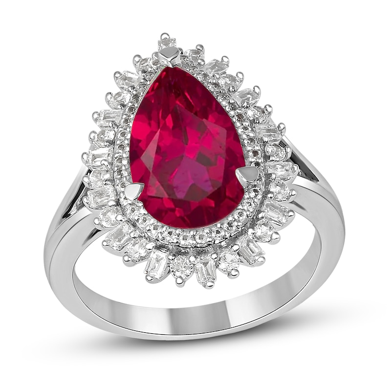 Pear-Shaped Lab-Created Ruby and White Lab-Created Sapphire Double Shadow Frame Split Shank Ring in Sterling Silver|Peoples Jewellers