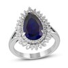 Thumbnail Image 0 of Pear-Shaped Blue and White Lab-Created Sapphire Double Shadow Frame Split Shank Ring in Sterling Silver